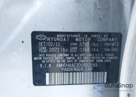 2013 Hyundai Elantra Gls из США, поврежденный, VIN KMHDH4AE3DU992589